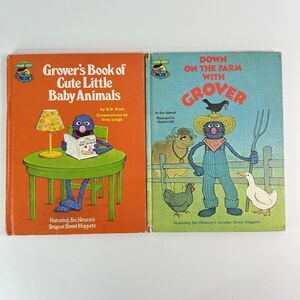 Vintage 1980 Sesame Street Grover Book Bundle-Lot of 2-Farm, Baby Animals (HC)
